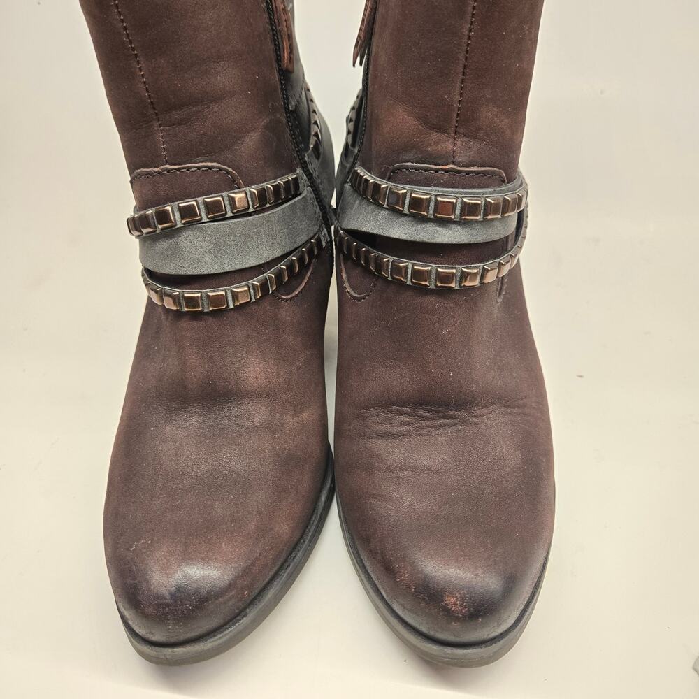 Tamaris Studded Harness Boot Leather Nubuck Colorblock EU 38 US 7.5 Moto Western - Picture 11 of 15